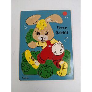 Vintage SIFO Wooden Puzzle Peter Rabbit 16 Pieces Red Blue